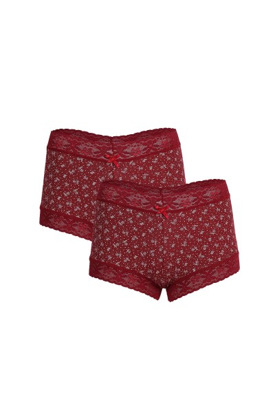 Akbeniz - Akbeniz Kadın Pamuklu 2li Boxer Bordo 40266