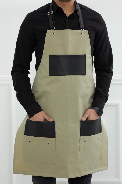 Moda Çizgi - Erkek Mutfak Önlüğü,MO-9 Küf Yeşili - Siyah