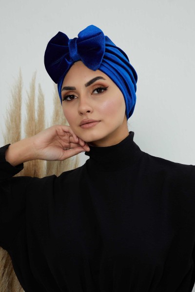 Moda Çizgi - Bow Velvet Bonnet,B-27K Saks