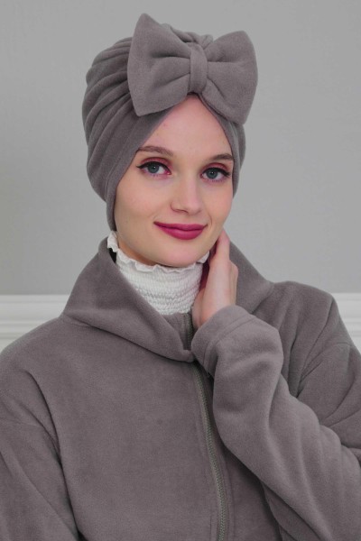 Moda Çizgi - Bow Polar Bonnet,B-27P Gray