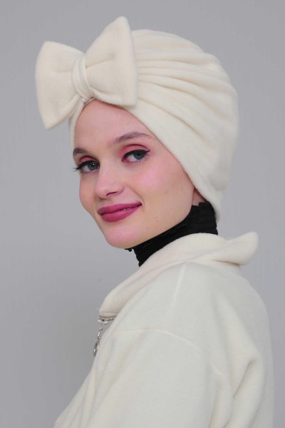 Moda Çizgi - Bow Polar Bonnet,B-27P Cream