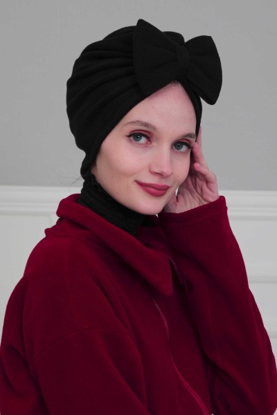 Moda Çizgi - Bow Polar Bonnet,B-27P Black