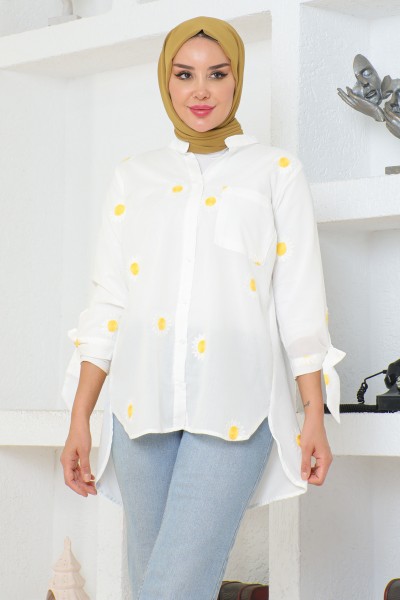 Moda Çizgi - Gömlek beyaz - sarı puantiye 301