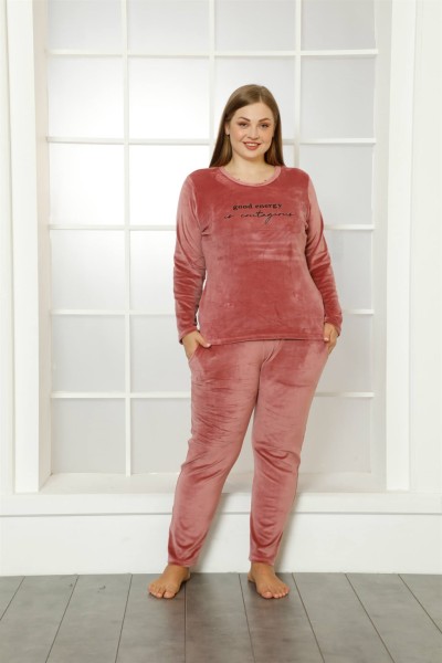 Moda Çizgi - Moda Çizgi Büyük Beden Kadın Kadife Pijama Takım 9044