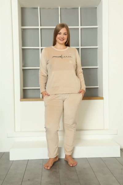 Moda Çizgi - Moda Çizgi Büyük Beden Kadın Kadife Pijama Takım 9073