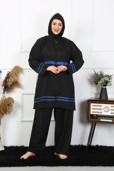 Moda Çizgi Büyük Beden Tesettür Mayo 7XL-8XL-9XL-10XL Siyah 55011 - Thumbnail