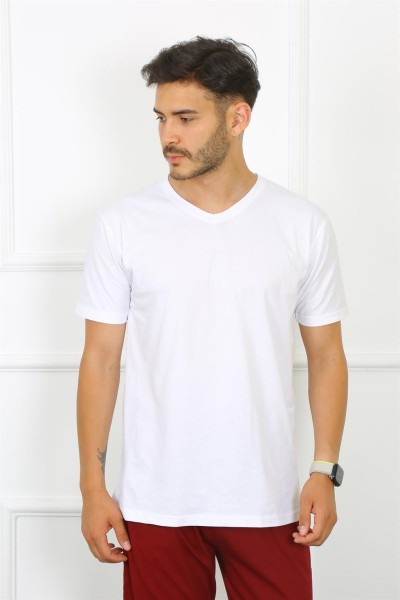 Moda Çizgi - Moda Çizgi Erkek Beyaz %100 Pamuklu T-Shirt 27486