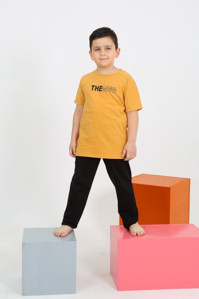 Moda Çizgi - Moda Çizgi Erkek Çocuk Kısa Kol Sarı Penye Pijama Takımı 20436
