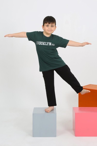Moda Çizgi - Moda Çizgi Erkek Çocuk Kısa Kol Zümrüt Yeşili Penye Pijama Takımı 20436