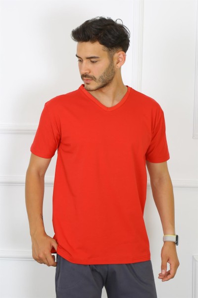 Moda Çizgi - Moda Çizgi Erkek Kırmızı %100 Pamuklu T-Shirt 27486
