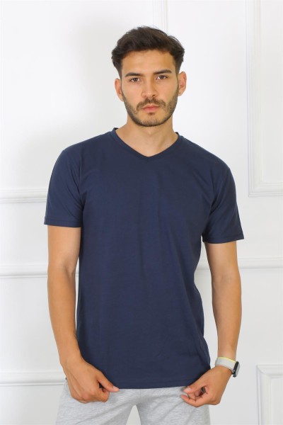 Moda Çizgi - Moda Çizgi Erkek Lacivert %100 Pamuklu T-Shirt 27486