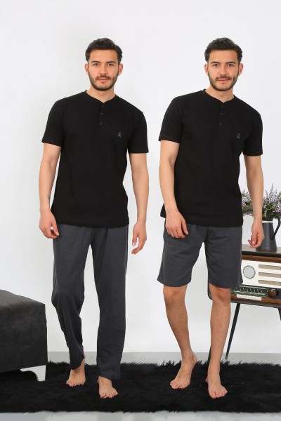 Moda Çizgi - Moda Çizgi Men's Combed Cotton 3-Piece Black Pajama Set 6824