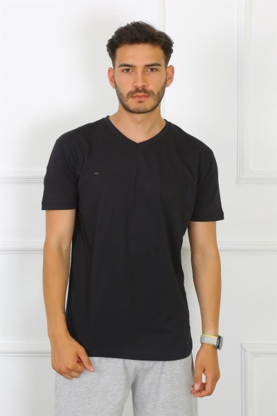 Moda Çizgi - Moda Çizgi Erkek Siyah %100 Pamuklu T-Shirt 27486