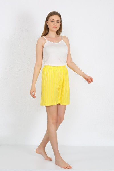 Moda Çizgi - Moda Çizgi Women's Rope Strap Cotton Combed Shorts Suit Yellow 3620