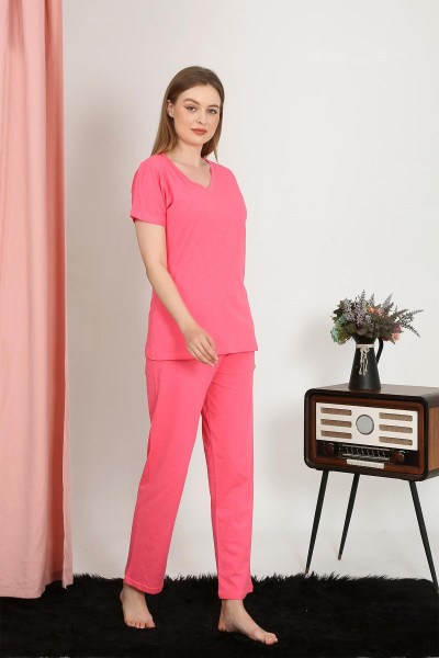 Moda Çizgi - Moda Çizgi Women's Short Sleeve Cotton Combed Pajama Set Fuchsia 4213