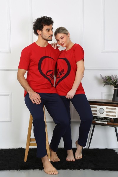 Moda Çizgi - Moda Çizgi Kadın Pamuk Penye Sevgili Kombini Pijama Takımı Kırmızı 50128 Tek Takım Fiyatıdır