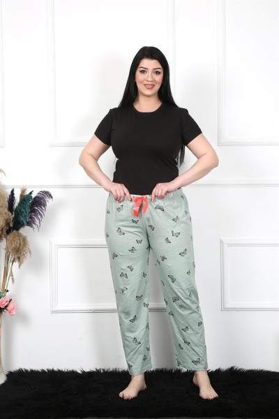 Moda Çizgi Kadın Pamuklu Büyük Beden Alt Pijama 27477 - Thumbnail