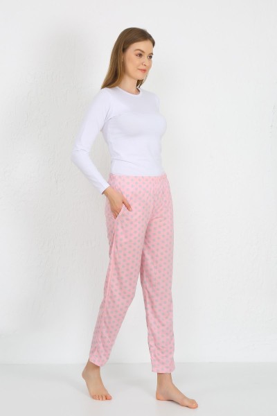 Moda Çizgi Kadın Pamuklu Cepli Tek Alt Pijama Pembe 27527 - Thumbnail