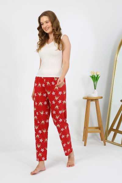 Moda Çizgi - Moda Çizgi Kadın Penye Desenli Tek Alt Pijama 27530 Bordo