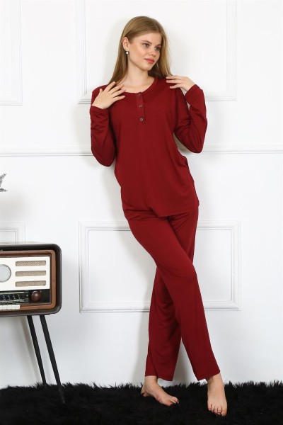 Moda Çizgi - Moda Çizgi Women's Combed Cotton Long Sleeve Plaid Pajama Set 4170