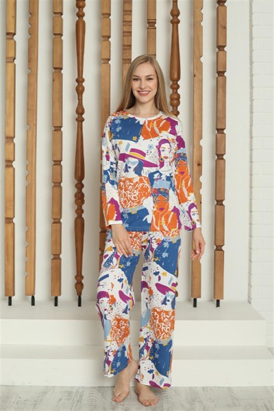 Moda Çizgi - Moda Çizgi Women's Combed Cotton Long Sleeve Pajama Set 4145