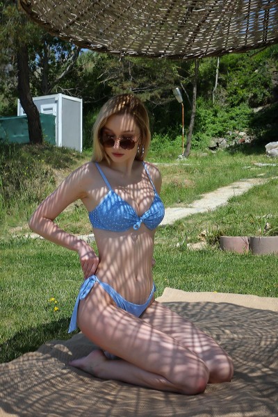 Moda Çizgi Kadın Yandan Bağlamalı Yarım Destekli Fiyonklu Alt Üst Bikini Takım Buz Mavisi 35014 - Thumbnail