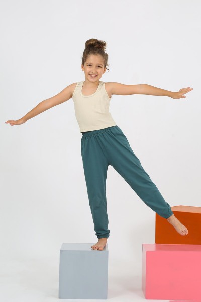 Moda Çizgi - Moda Çizgi Kız Çocuk Sıfır Kol Ten Rengi Penye Pijama Takım 20433