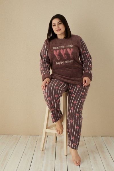 Moda Çizgi - Moda Çizgi Welsoft Polar Kadın Büyük Beden Pijama Takımı 808037