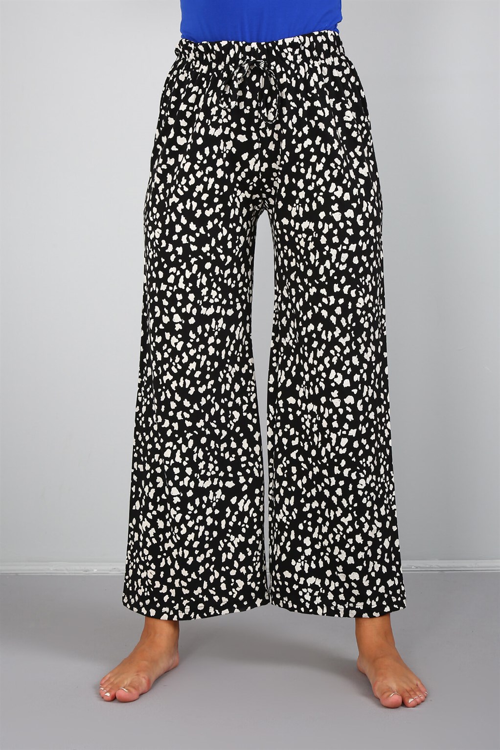 Moda Çizgi Bayan Penye Bol Paça Pantolon 210032 - XL | Siyah
