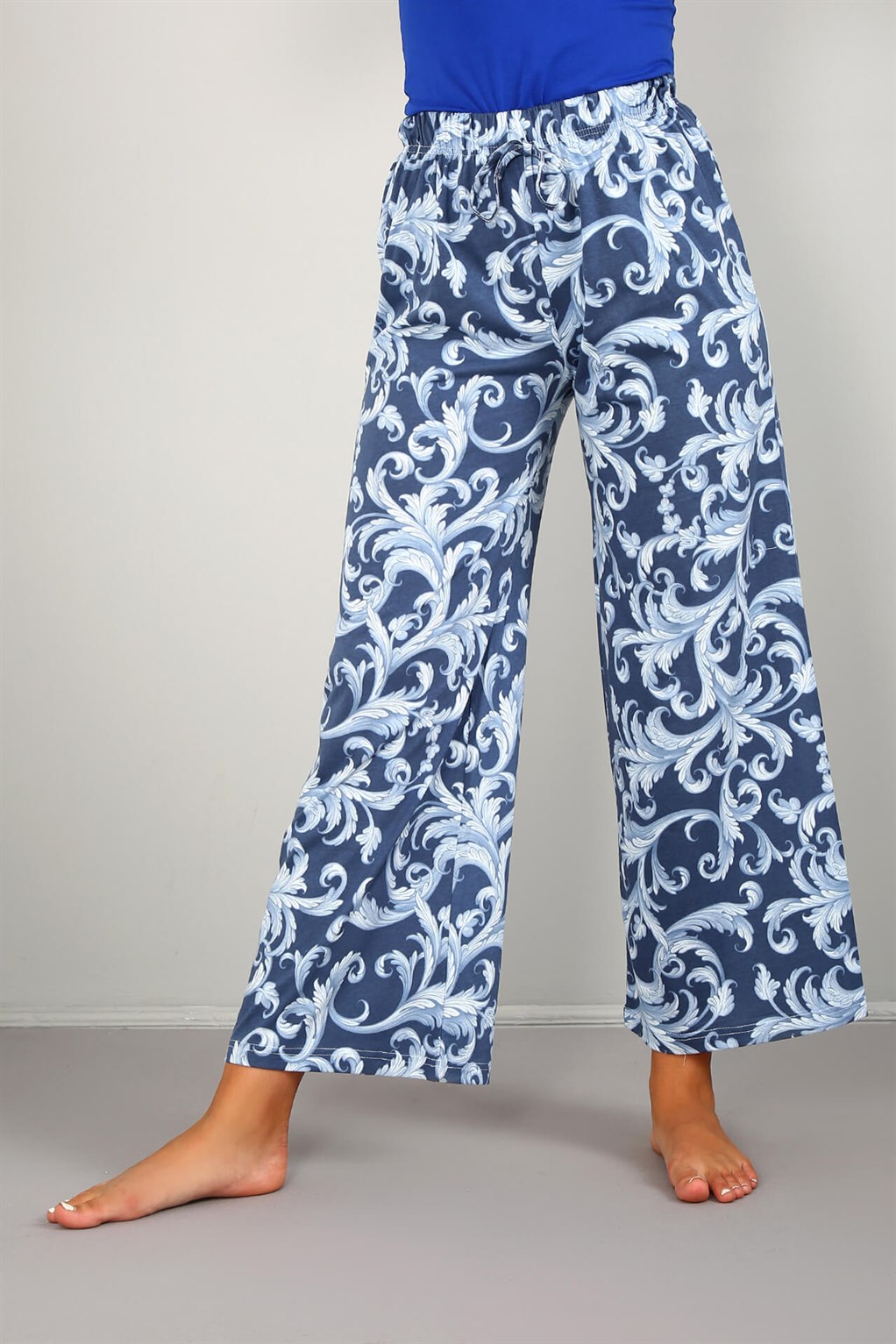Moda Çizgi Bayan Penye Bol Paça Pantolon 210033 - L | Parlament Mavi