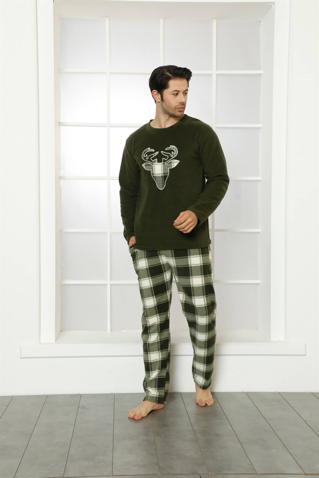 Moda Çizgi WelSoft Polar Erkek Pijama Takımı 6799 - M | Yeşil